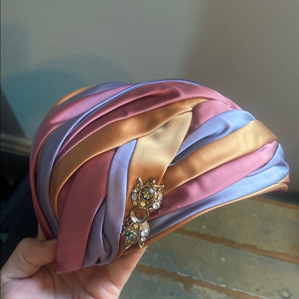 Elegant Multicolor Satin Turban with Jewel Accent